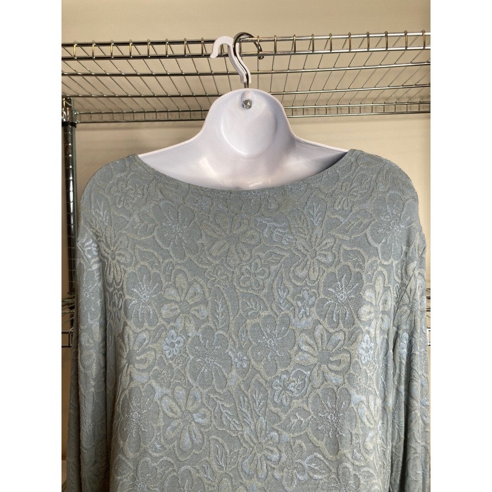 Spoken Boutique Blue Floral Long Sleeve Top Sz L Coastal Lagenlook Artisan Vibes - Picture 10 of 11